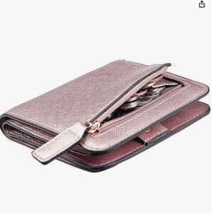 Womens RFID Blocking Small Compact Bifold Luxury Leather Pocket Wallet Rose Gold